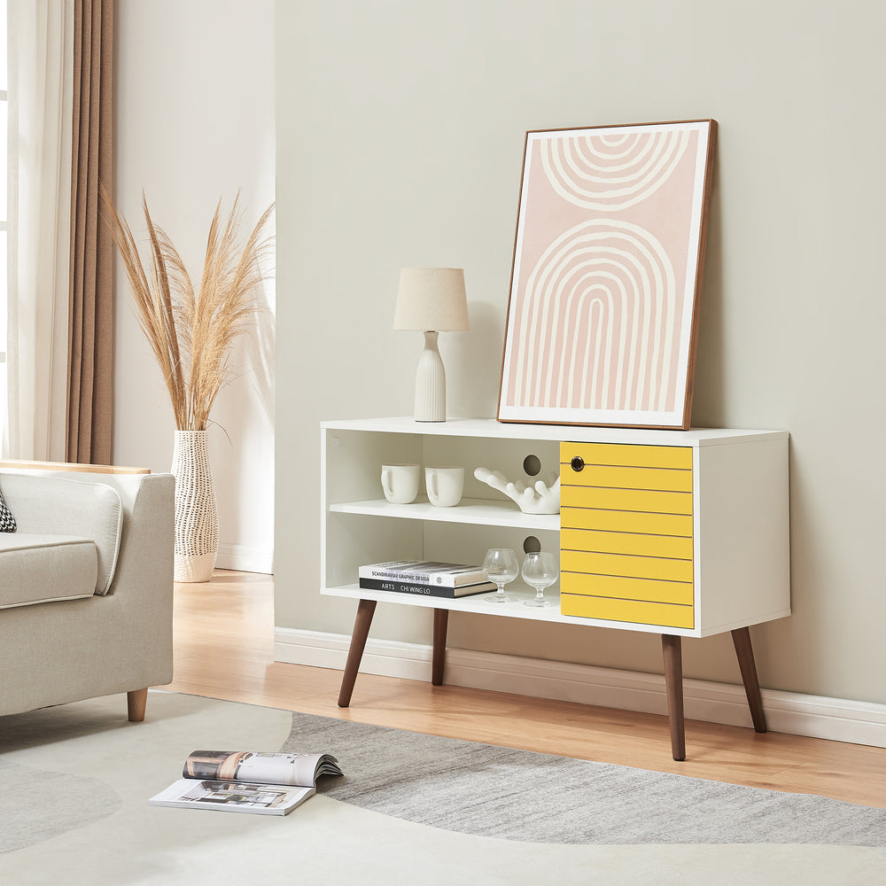 Fernsehschrank Vare 100x40x66 cm Weiß/Gelb [en.casa] - premiumXL