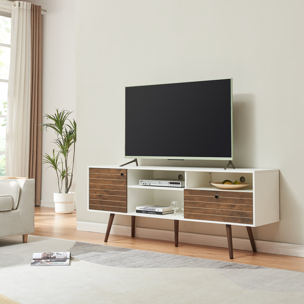Fernsehschrank Vare 165x40x66 cm Weiß/Walnussoptik [en.casa] - premiumXL