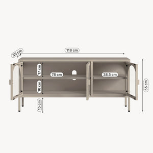 Vitrinen-Sideboard Klippestad Stahl 118x35x55 cm Warmgrau [en.casa]
