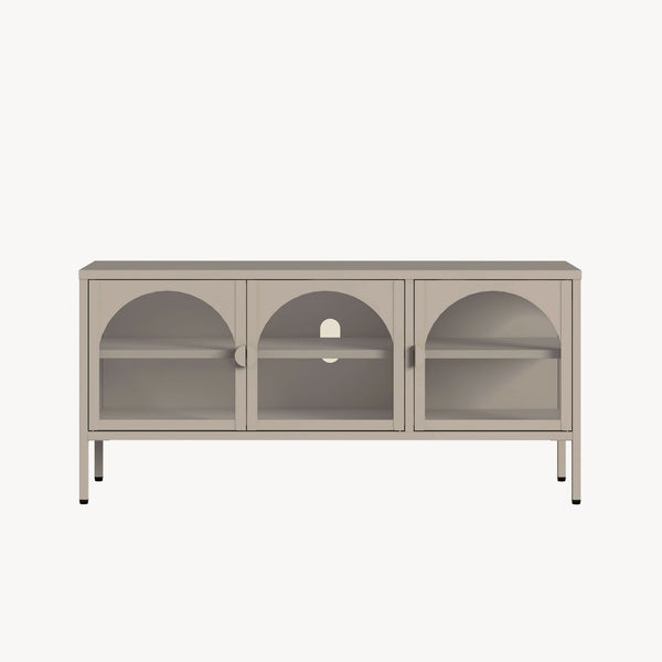 Vitrinen-Sideboard Klippestad Stahl 118x35x55 cm Warmgrau [en.casa]