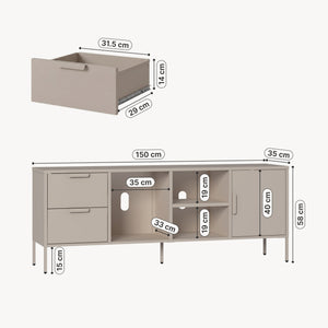 Fernsehschrank Kliri Stahl 150x35x58 cm Warmgrau [en.casa]