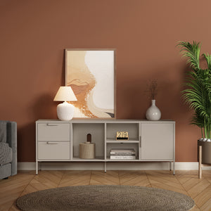 Fernsehschrank Kliri Stahl 150x35x58 cm Warmgrau [en.casa]