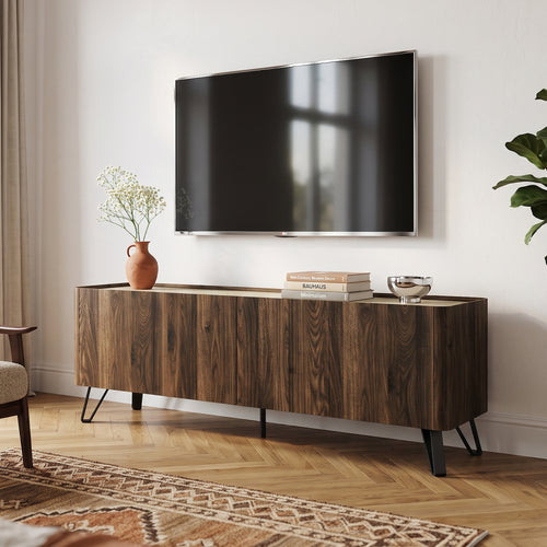 Fernsehschrank Trorlon 160x40x55 cm Walnussoptik/Travertin [en.casa]