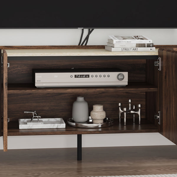 Fernsehschrank Trorlon 160x40x55 cm Walnussoptik/Travertin [en.casa]