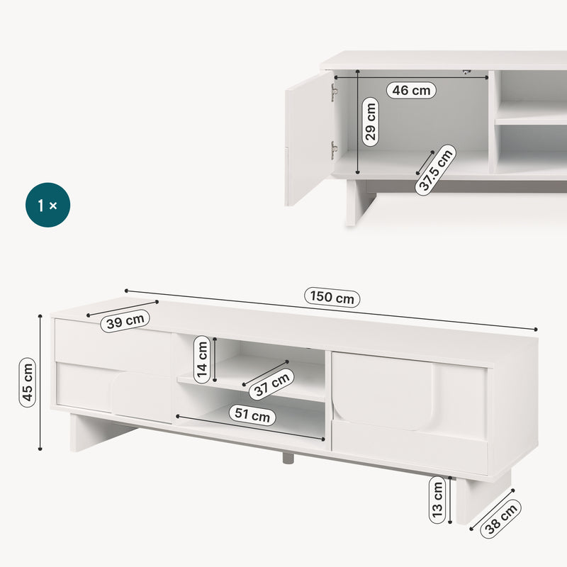 Maßskizze Fernsehschrank Katanshumn mit 2 Türen 150x39x45 cm [en.casa]