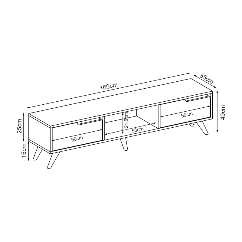 Maßskizze Fernsehschrank Kullila 160x35x40 cm [en.casa]