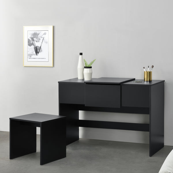 Frisierkommode Dalvik mit integriertem Spiegel und Hocker Weiß/Schwarz en.casa