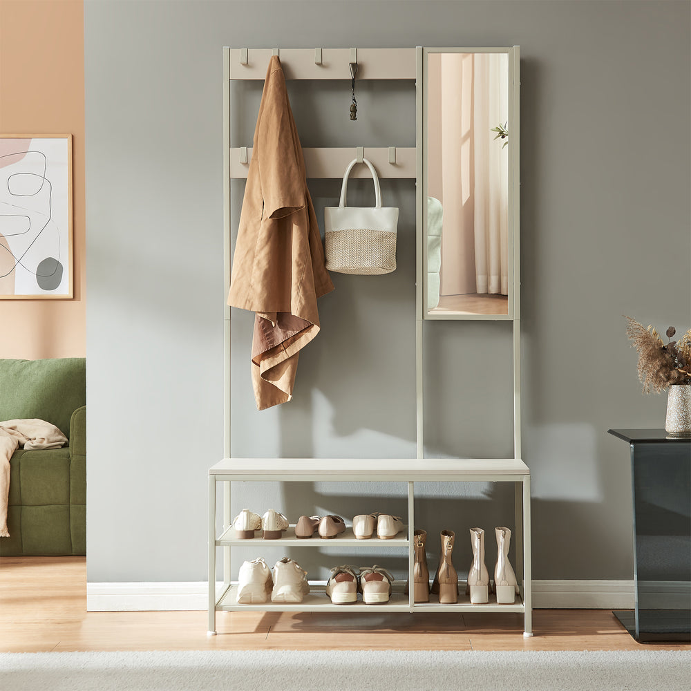 Garderobenständer Napinerg mit Spiegel und Schuhregal 185x98x34 cm [en.casa]