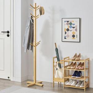 Garderobenständer Jämsä 176 x 38 x 38 cm 12 Haken Bambus Natur [en.casa] - premiumXL