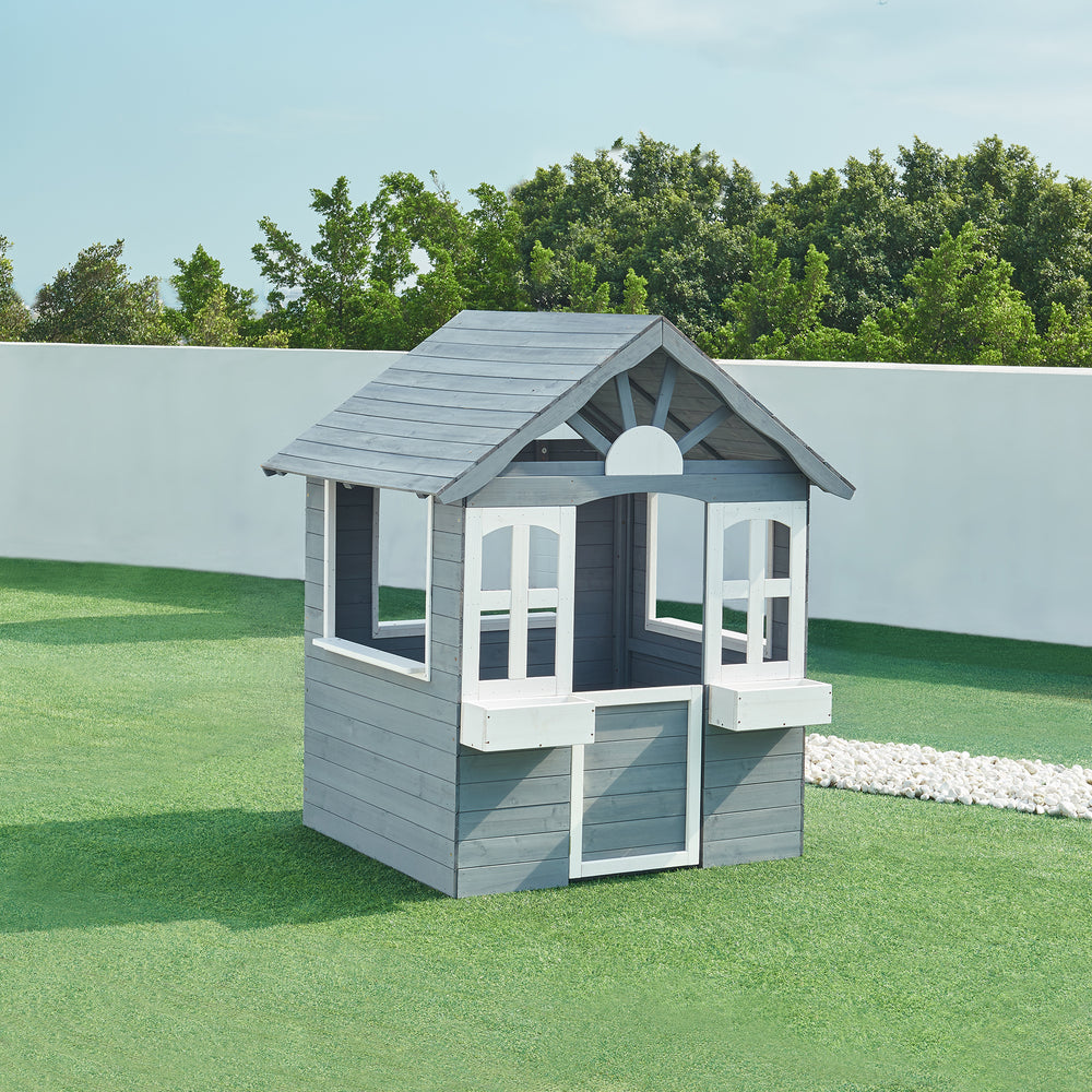 Kinderspielhaus Vesa 138x120x102 cm Tannenholz Grau [casa.pro] - premiumXL