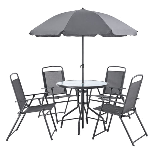 Gartenmöbel - Set Milagro Stühle mit Tisch 4 Stühlen und Sonnenschirm Schwarz Dunkelgrau en.casa - premiumXL