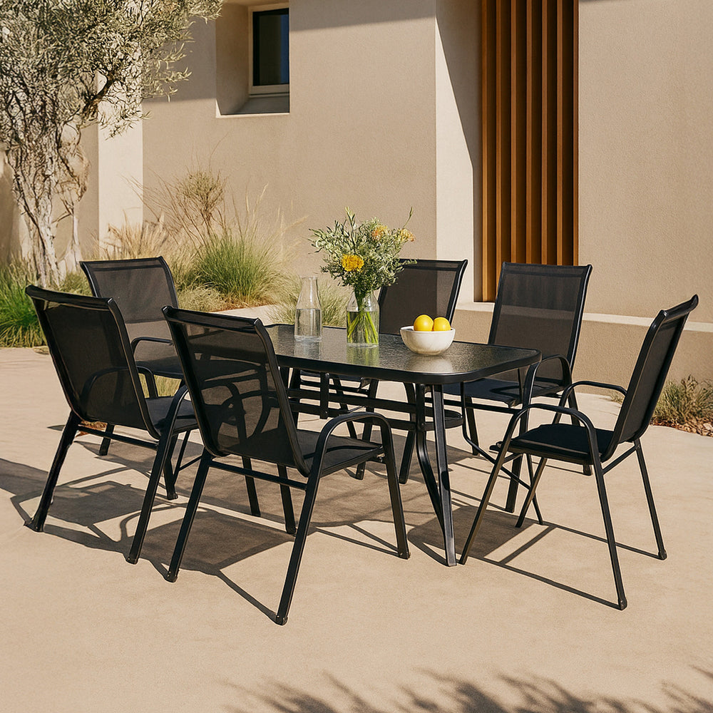 Gartenmöbelset Aradeo 7-tlg. Schwarz [casa.pro]