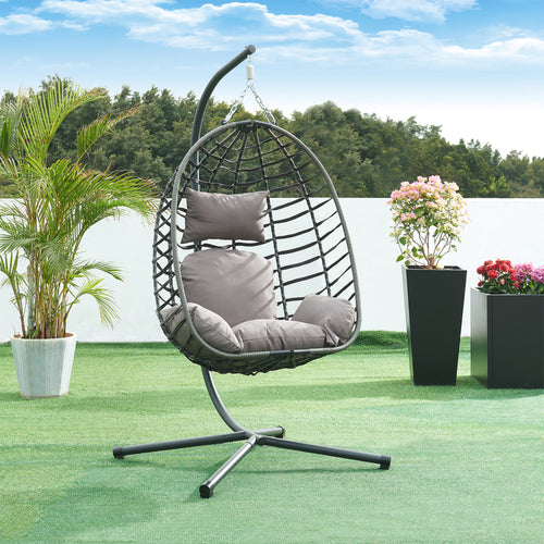 Hängesessel Kandsvas mit Gestell 198x110x95 cm Grau [en.casa] - premiumXL