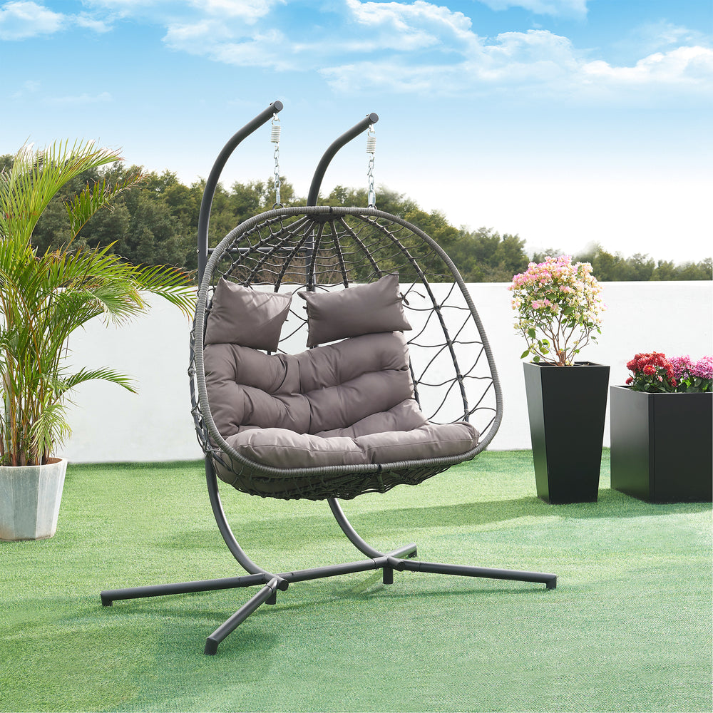 Doppel-Hängesessel Skense mit Gestell 198x156x98 cm Grau [en.casa]