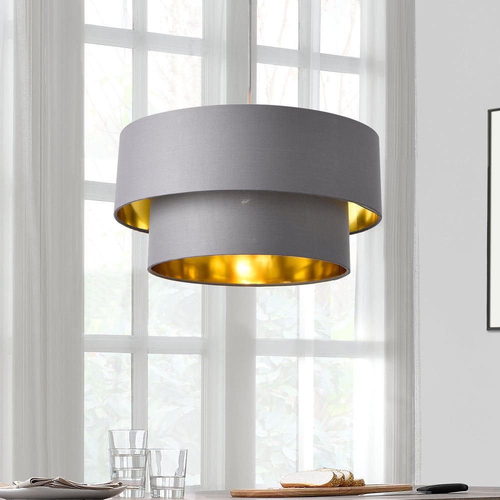 Hängeleuchte Lopar E27 Metall Stoff Grau - Gold lux.pro - premiumXL