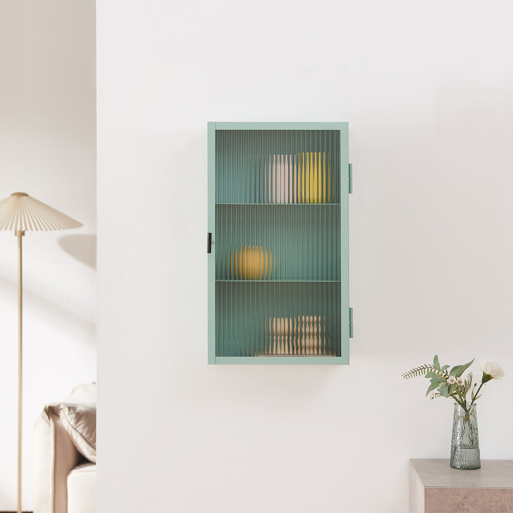 Hängeschrank Zundert mit geriffelter Glastür 60x35x15 cm Stahl [en.casa]
