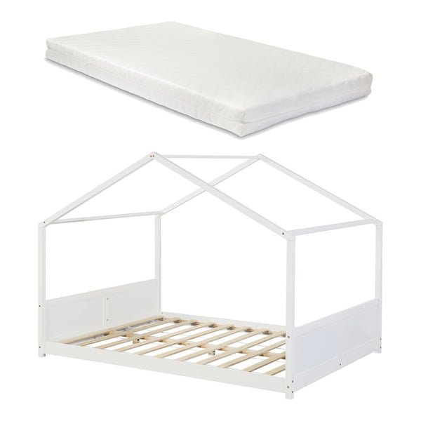 Hausbett Simo mit Matratze Weiß [en.casa]