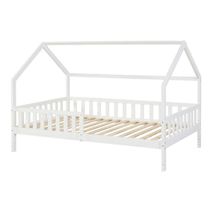 Hausbett mit Rausfallschutz Ydre Weiß Kiefernholz [en.casa]