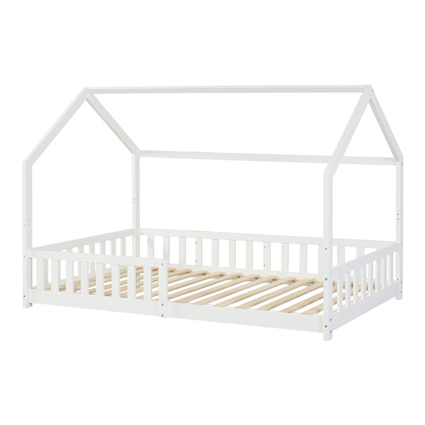 Hausbett mit Rausfallschutz Ydre Weiß Kiefernholz [en.casa]