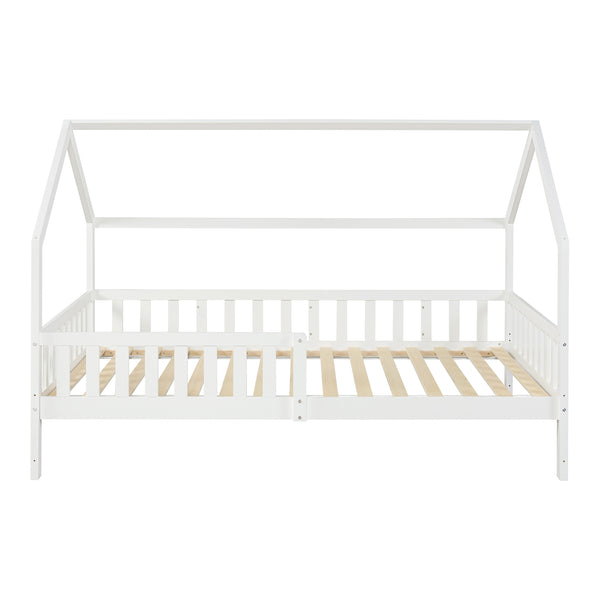 Hausbett mit Rausfallschutz Ydre Weiß Kiefernholz [en.casa]