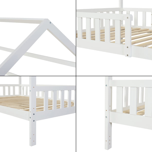 Hausbett mit Rausfallschutz Ydre Weiß Kiefernholz [en.casa]