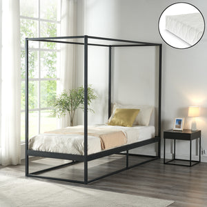 Himmelbett Kristianstad mit Matratze Schwarz in versch. Größen [en.casa] - premiumXL