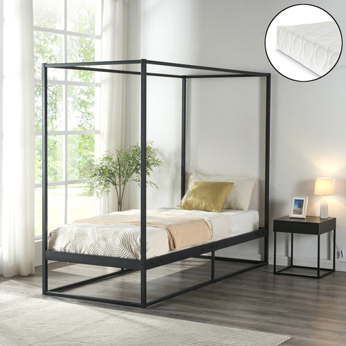 Himmelbett Kristianstad mit Matratze Schwarz in versch. Größen [en.casa] - premiumXL