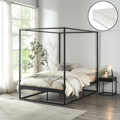 Himmelbett Kristianstad mit Matratze Schwarz in versch. Größen [en.casa] - premiumXL