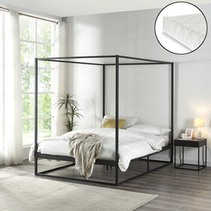 Himmelbett Kristianstad mit Matratze Schwarz in versch. Größen [en.casa] - premiumXL