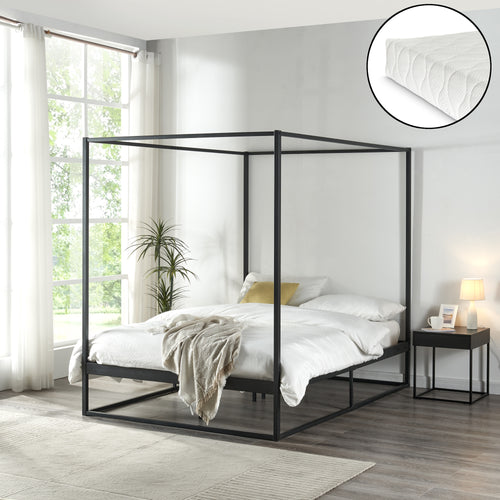 Himmelbett Kristianstad mit Matratze Schwarz in versch. Größen [en.casa] - premiumXL