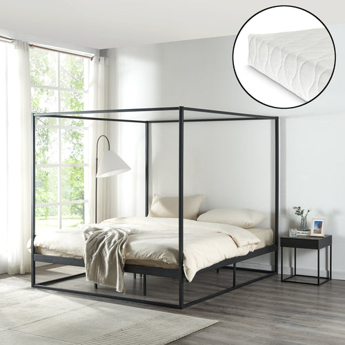 Himmelbett Kristianstad mit Matratze Schwarz in versch. Größen [en.casa] - premiumXL