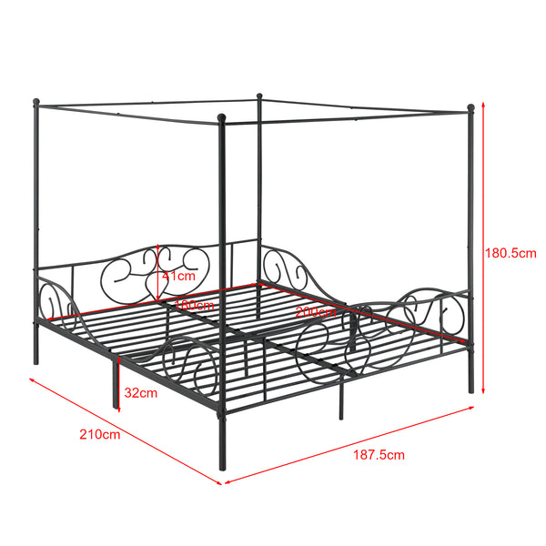 Himmelbett Finström aus Stahl mit Kaltschaummatratze [en.casa]