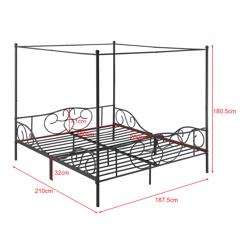 Maßskizze Himmelbett Finström aus Stahl mit Kaltschaummatratze [en.casa]