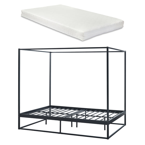 Himmelbett Kristianstad mit Matratze Schwarz in versch. Größen [en.casa]