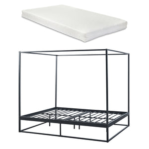 Himmelbett Kristianstad mit Matratze Schwarz in versch. Größen [en.casa]