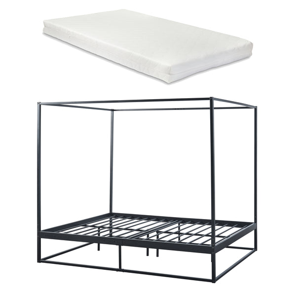 Himmelbett Kristianstad mit Matratze Schwarz in versch. Größen [en.casa]