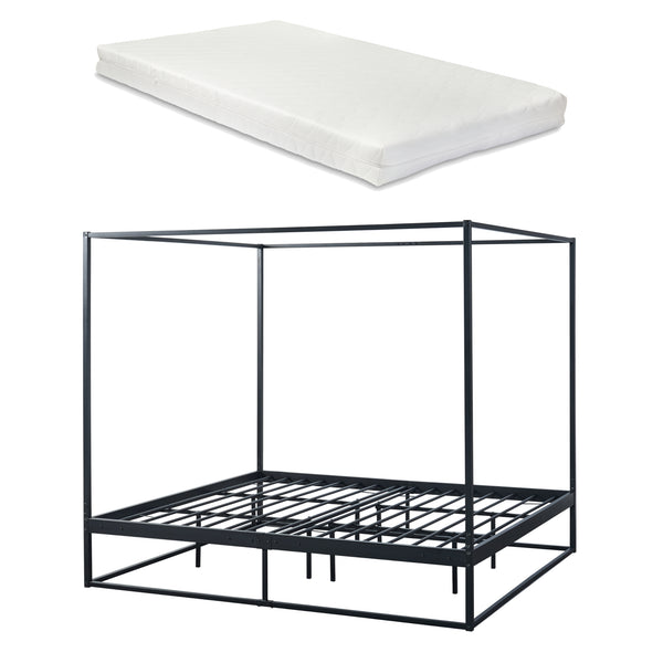 Himmelbett Kristianstad mit Matratze Schwarz in versch. Größen [en.casa]