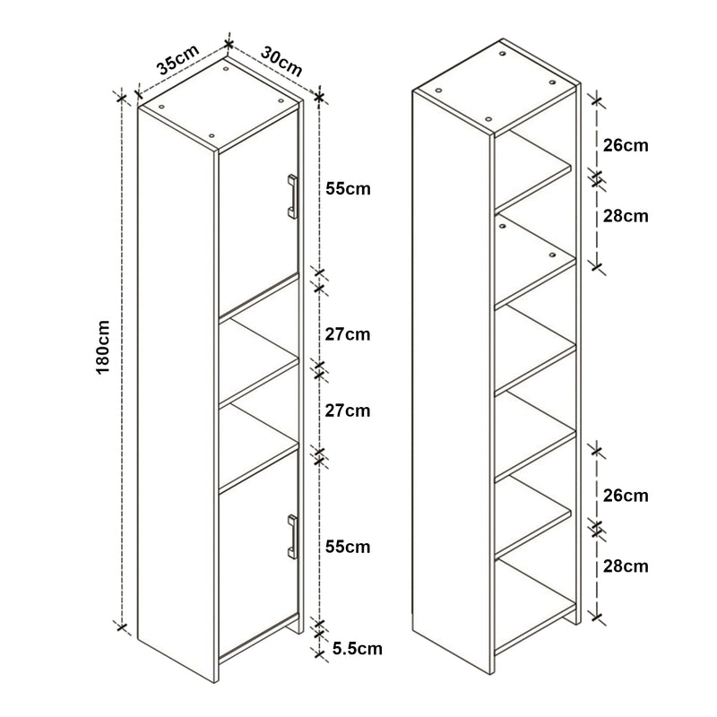 Maßskizze Hochschrank Rautrina 180x35x30 cm [en.casa]