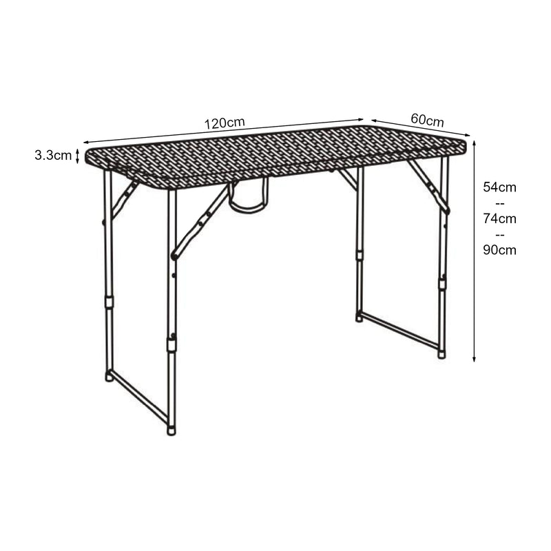Maßskizze Höhenverstellbarer Klapptisch Adelfia 120x60cm [en.casa]