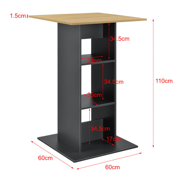 Bartisch Visby 110x70x70 cm mit 3 Regalfächern en.casa