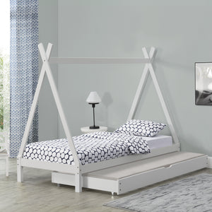Kinderbett Cree 90x200cm mit Ausziehbett Holz Natur//Weiß [en.casa]