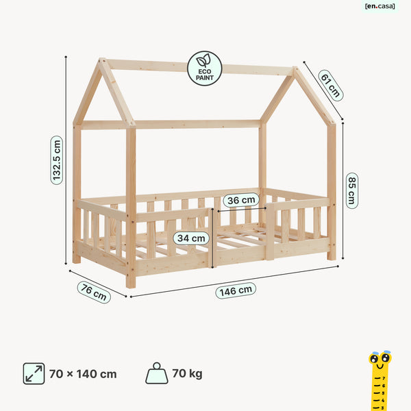 Hausbett Sisimiut im Montessori-Stil mit Matratze und Rausfallschutz [en.casa]