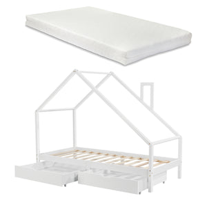 Kinderbett Assling mit 2 Schubkasten und Matratze 90x200cm in versch. Farben [en.casa]