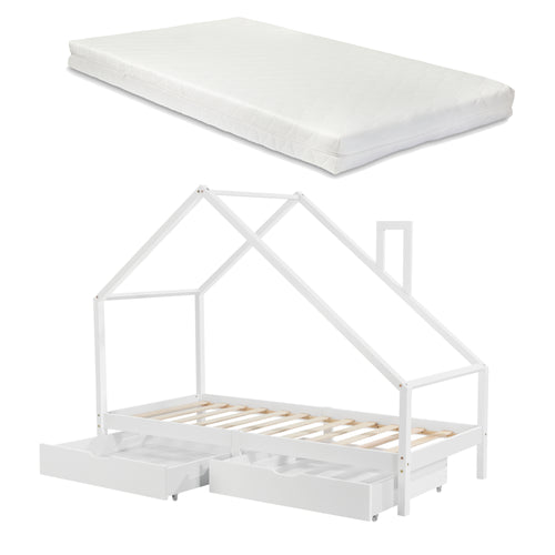 Kinderbett Assling mit 2 Schubkasten und Matratze 90x200cm in versch. Farben [en.casa]