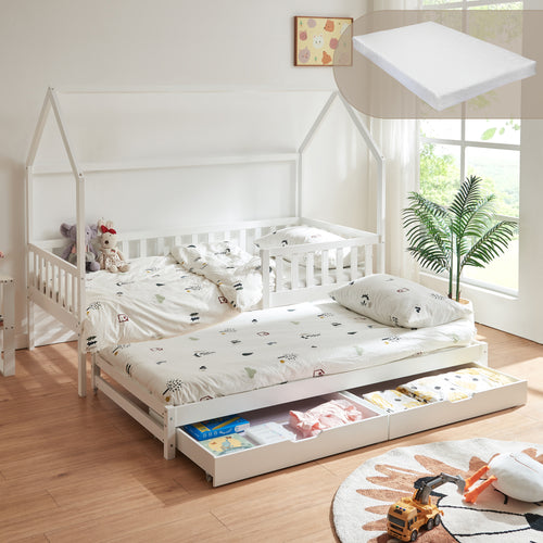 Doppel-Kinderbett Aarghonmaa mit 1 Matratze 90x200 cm Kiefernholz [en.casa]