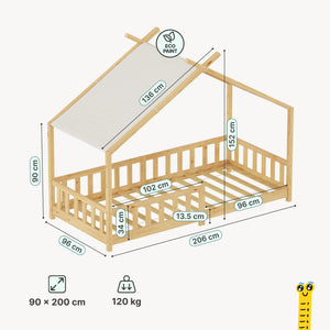 Hausbett Rila im Montessori-Stil mit Rausfallschutz 90x200 cm [en.casa]