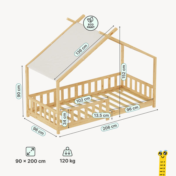 Hausbett Rila im Montessori-Stil mit Rausfallschutz 90x200 cm [en.casa]