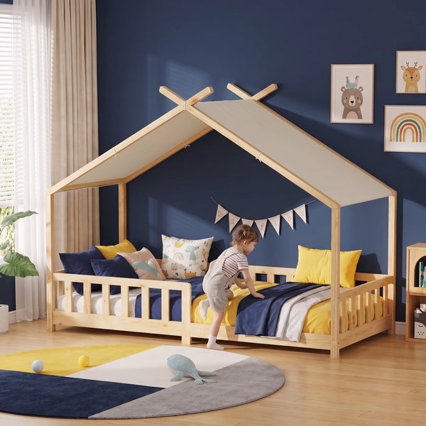 Hausbett Rila im Montessori-Stil mit Rausfallschutz 90x200 cm [en.casa]