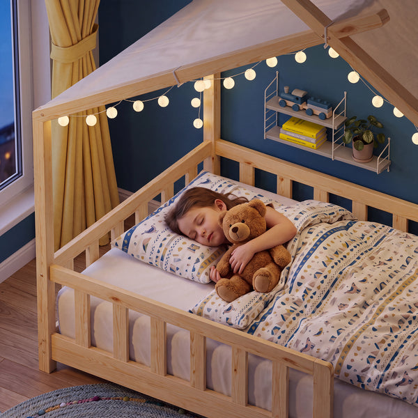 Hausbett Rila im Montessori-Stil mit Rausfallschutz 90x200 cm [en.casa]