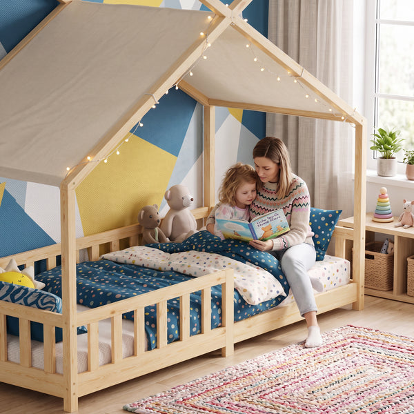 Hausbett Rila im Montessori-Stil mit Rausfallschutz 90x200 cm [en.casa]